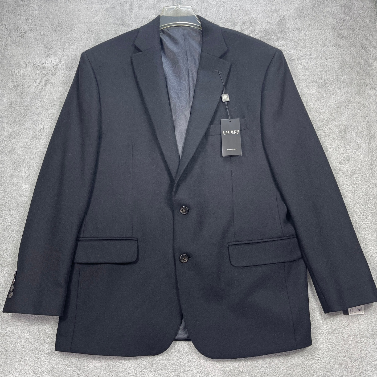 Lauren Ralph Lauren Sport Coat Men 44r Black Classic Fit Wool Silk Cashmere